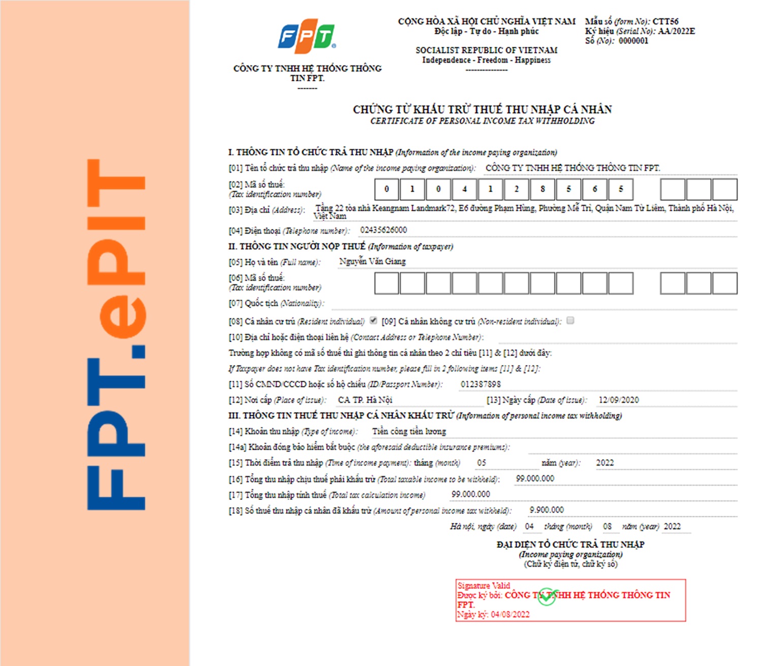 Giải pháp quản lý thuế thu nhập cá nhân FPT.ePIT