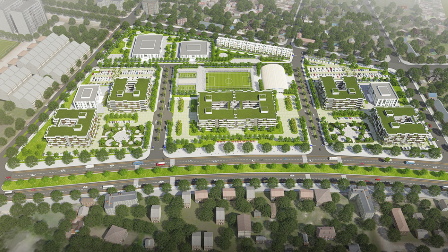 The panoramic view of the entire FPT UniSchool Education Complex in Ha Nam