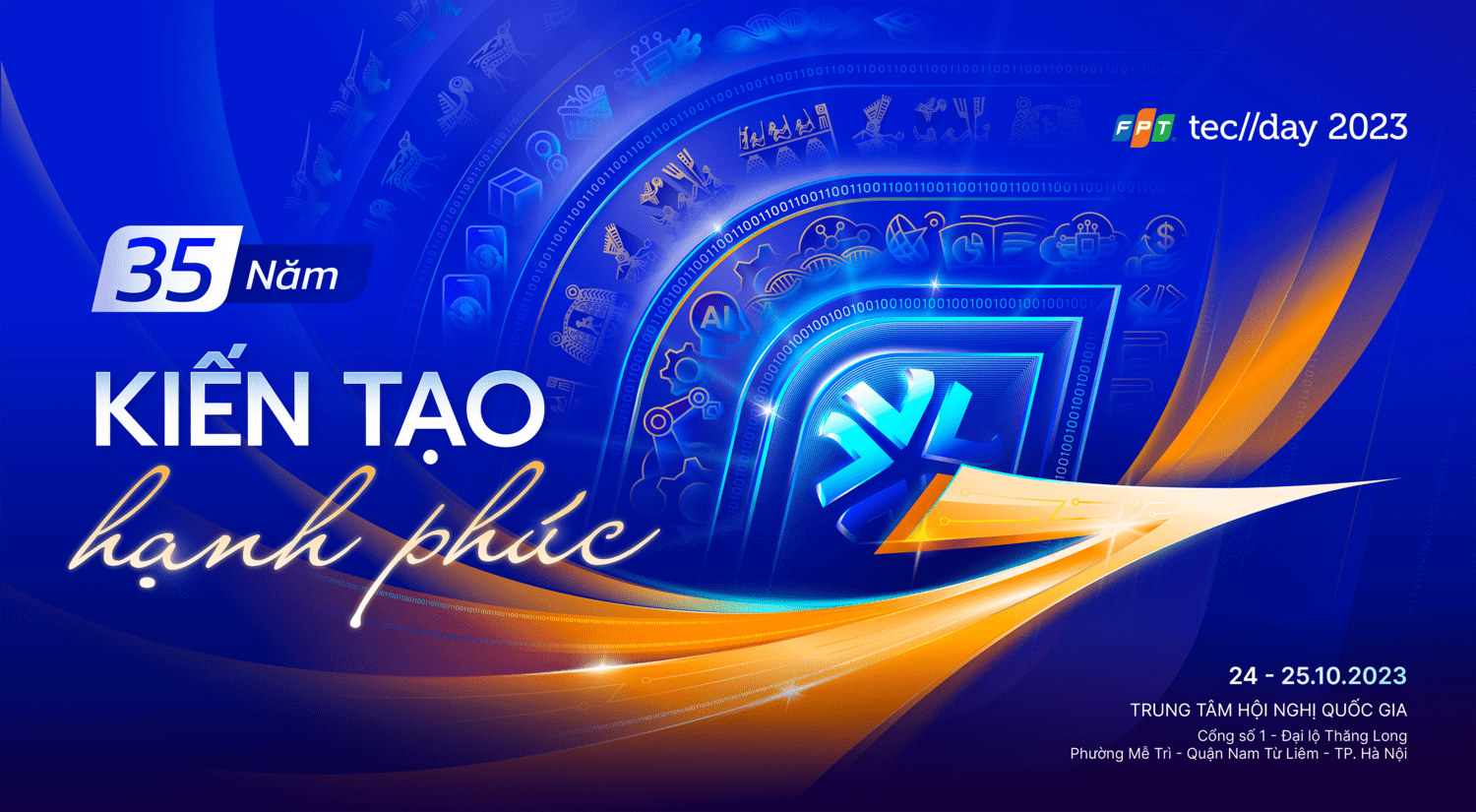 Hình ảnh chủ đạo của FPT Techday 2023 được lấy cảm hứng từ chim lạc và trống đồng