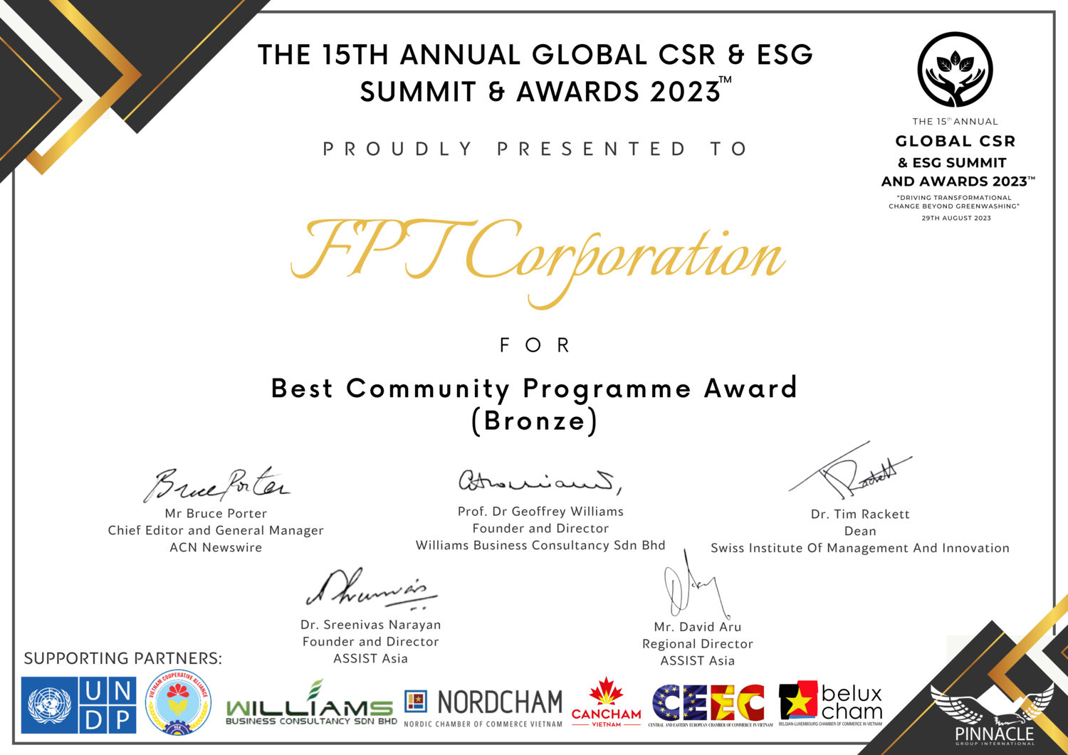 Giấy chứng nhận giải thưởng Dự án CSR ấn tượng