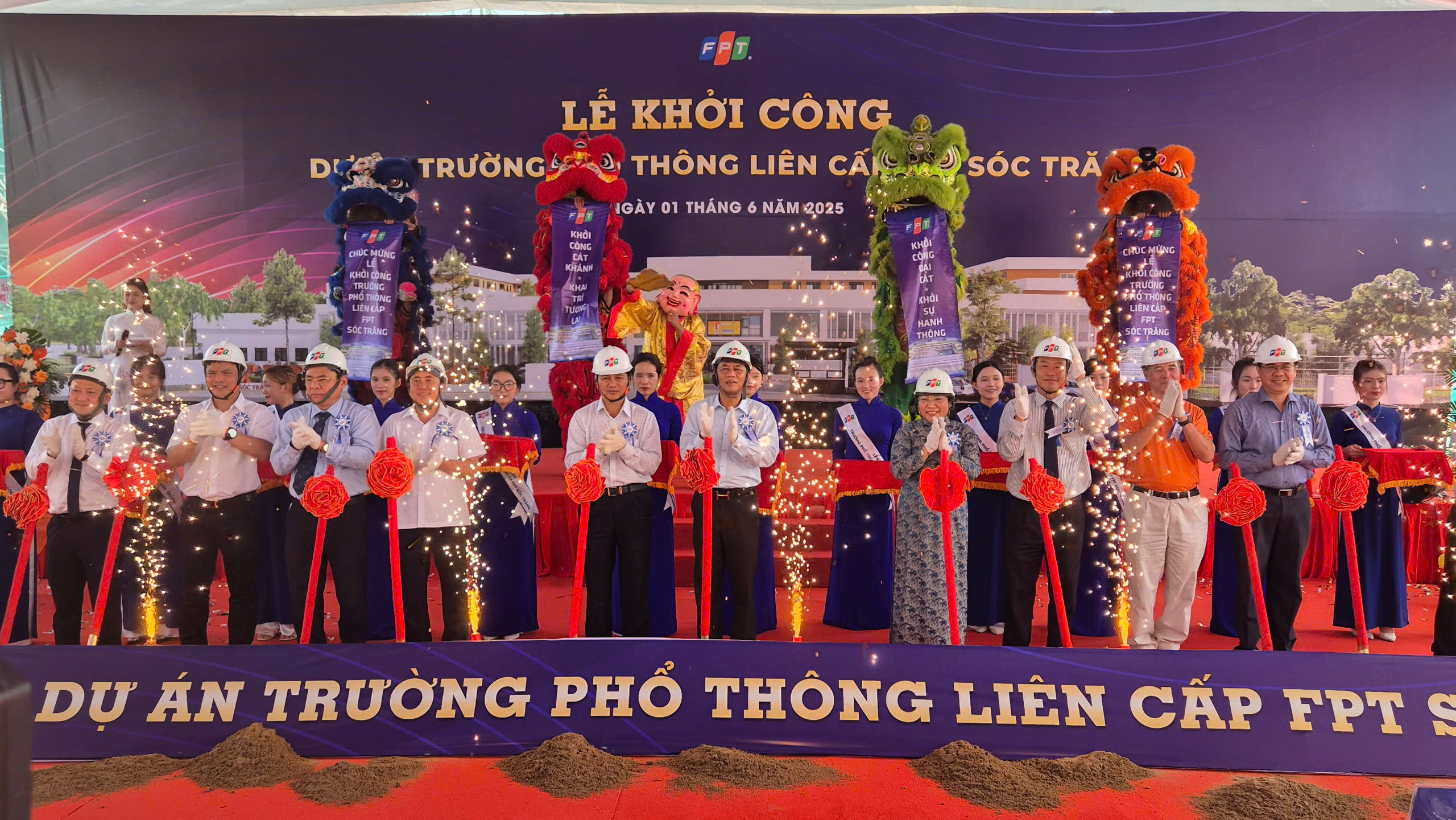 Nghi thức khởi công công trình Trường phổ thông liên cấp FPT Sóc Trăng (Ảnh: SGGP)